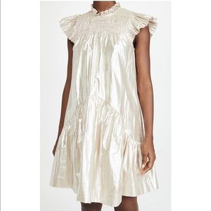SEA
Lumier Flutter-Sleeve Smocked Metallic Dress